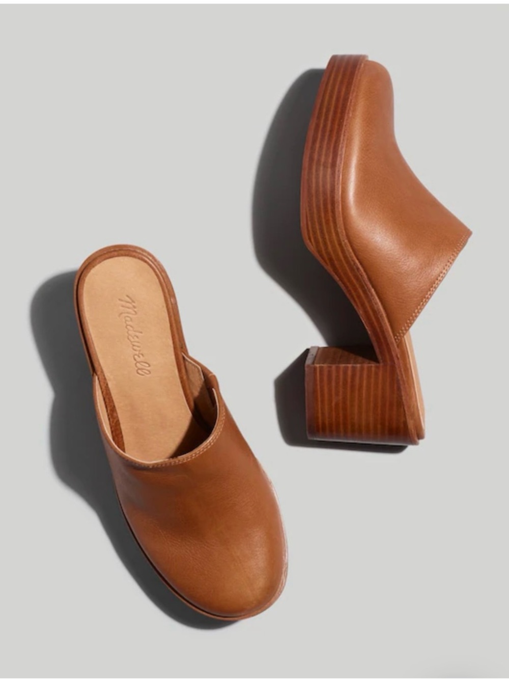 Madewell Leather Platform Mules, Size 7.5, Brown